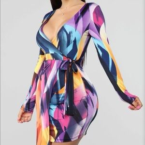 Multicolor Abstract Print Wrap Dress
